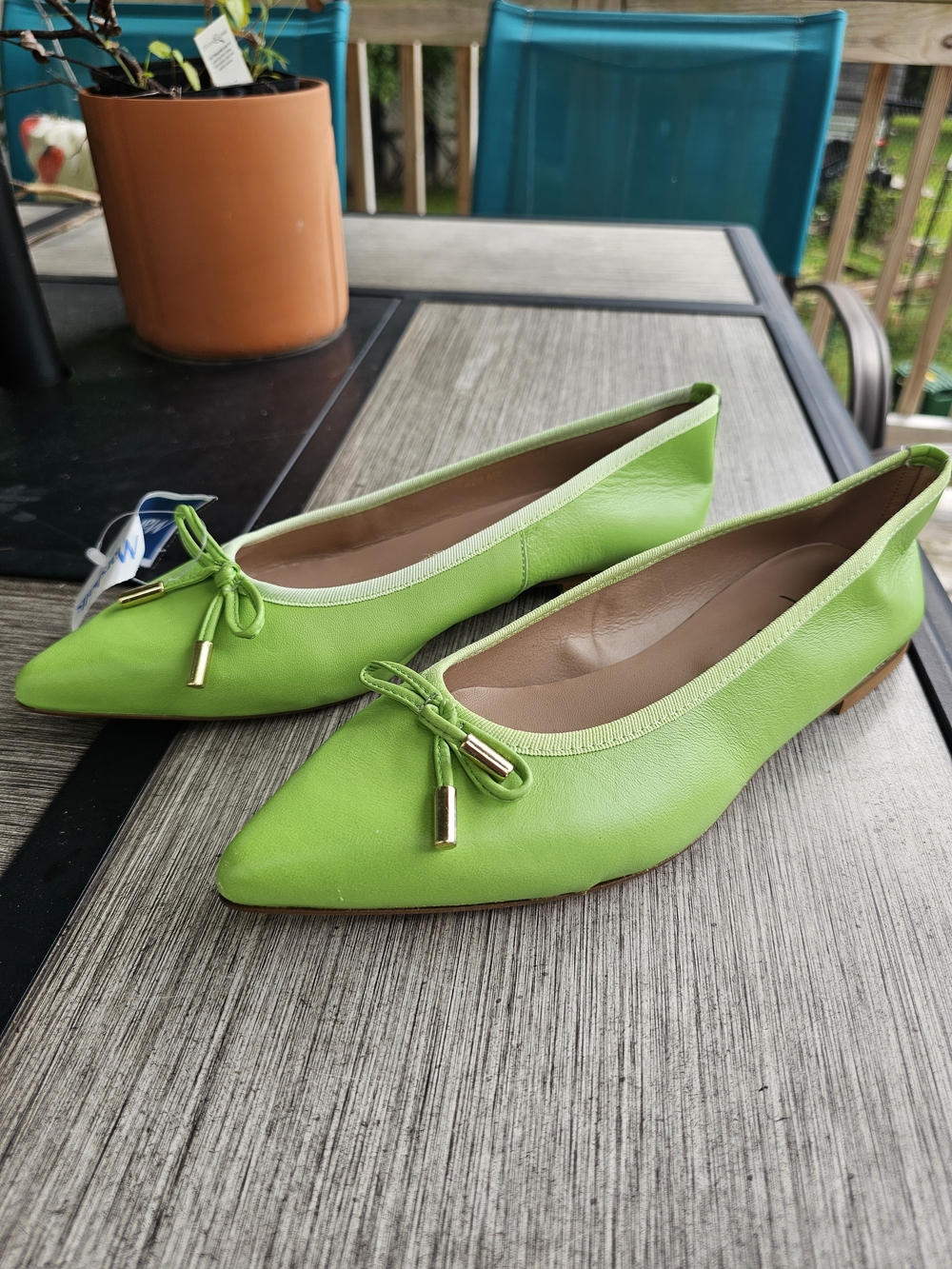 Riccardo Boccia Lime Green Leather Pointed Toe Ballet Flats Made in Italy 10.5